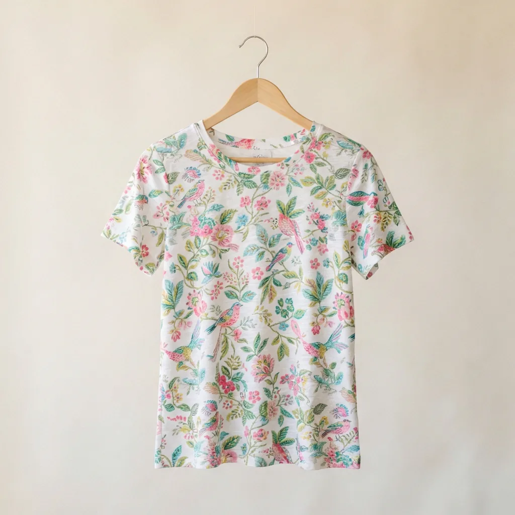 Kim Rogers printed tee on a plain hanger against a pale backdrop