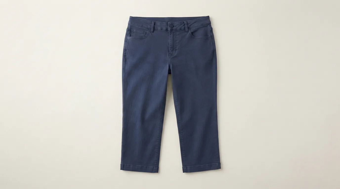 Women's capri pants ending below the knee, shown flat on a light surface