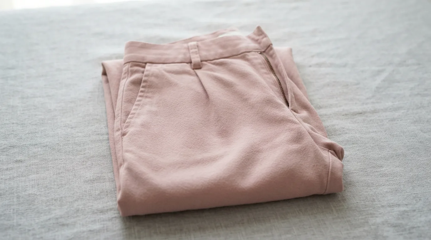 Pink women's casual pants folded to show the waistband and soft fabric