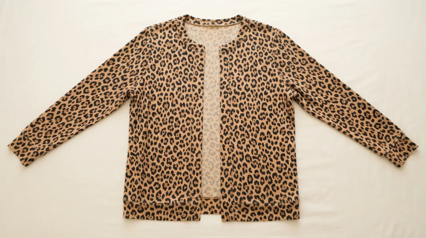 Beige leopard print open jersey stretch cardigan sweater in XL laid flat